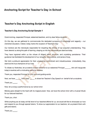 Teachers Day Anchoring Script in English