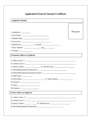 West Bengal Income Certificate Application Form