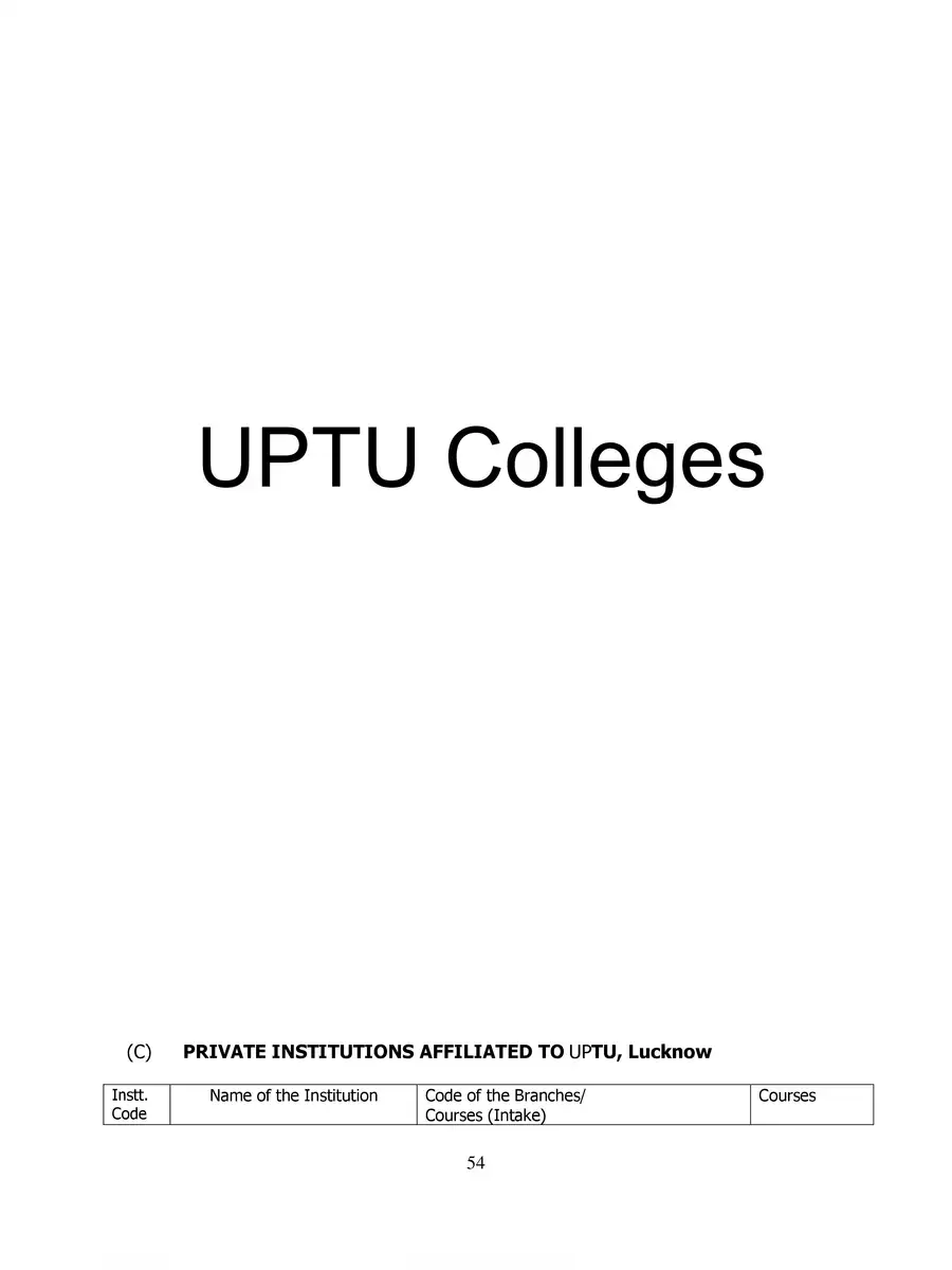 2nd Page of UPTU Govt Colleges List PDF
