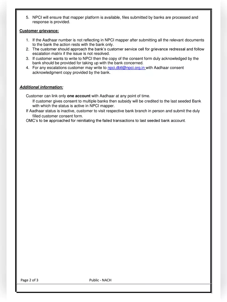 2nd Page of Aadhaar Seeding Form PDF
