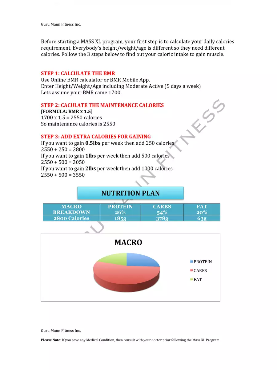 2nd Page of GYM Diet Plan PDF