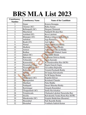 BRS MLA List 2023 PDF