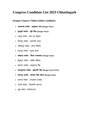 Congress Candidate List 2023 Chhattisgarh PDF
