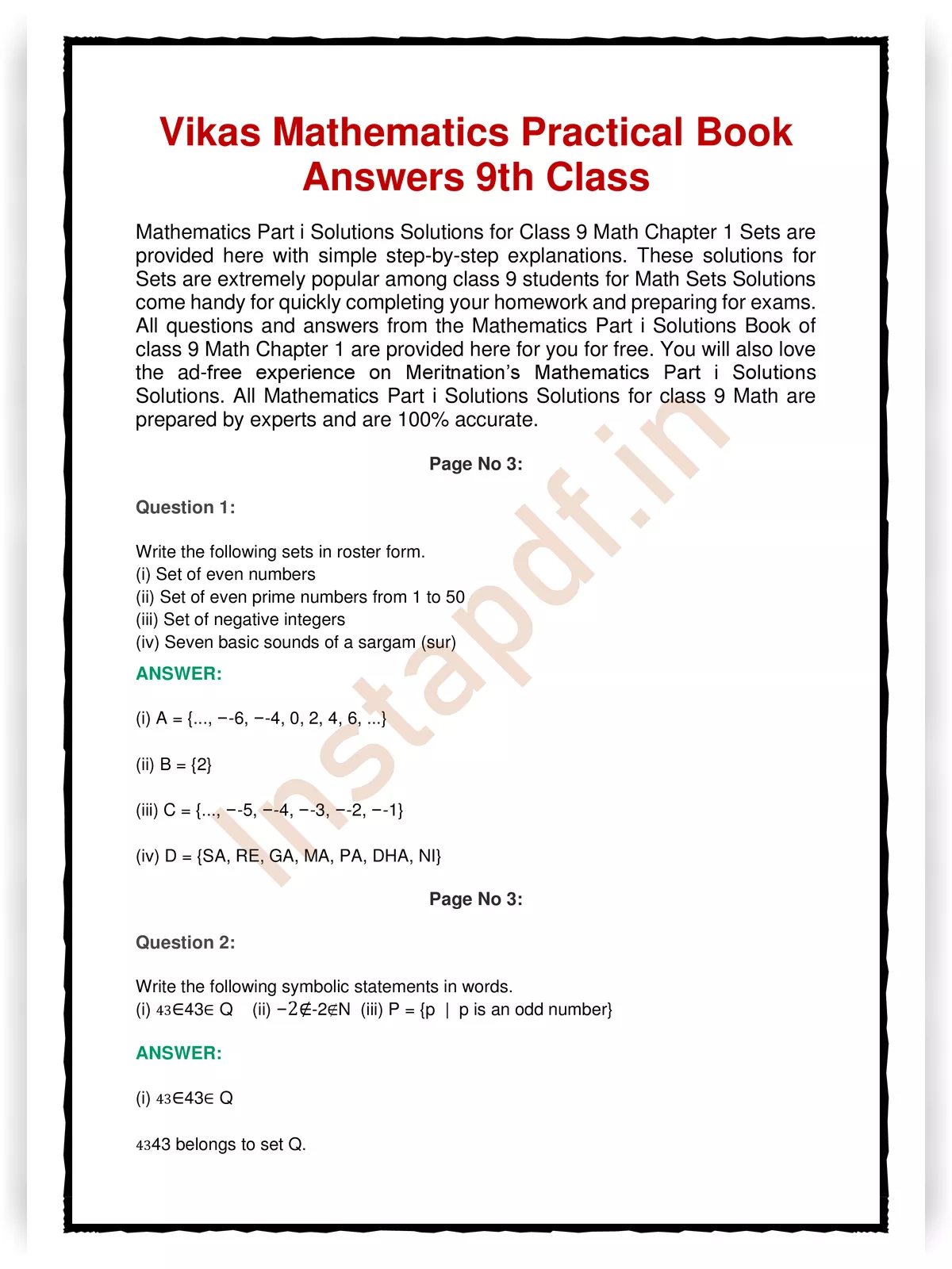 Vikas Mathematics Practical Book Answers 9th Class