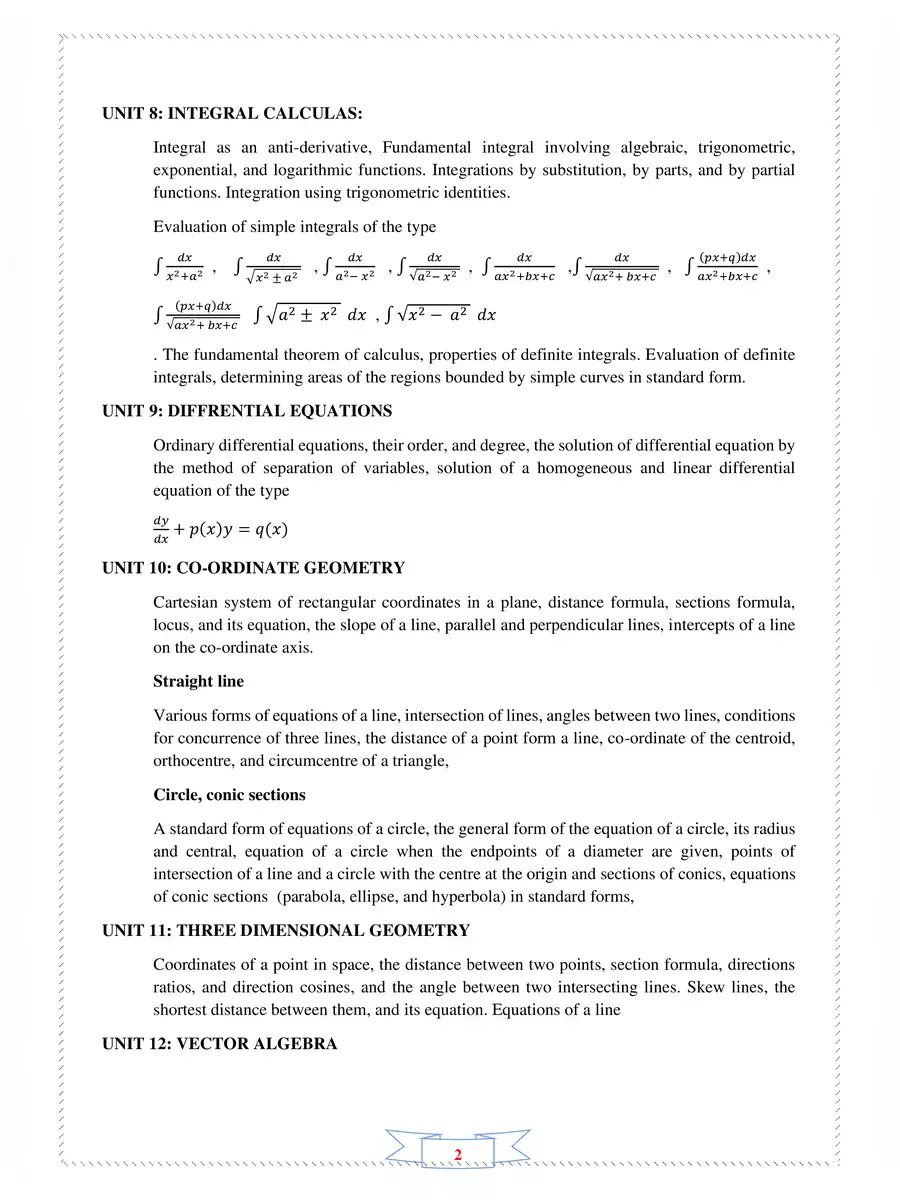 2nd Page of Reduced Syllabus JEE Mains 2024 PDF