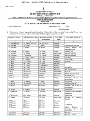Holidays List 2024 Assam