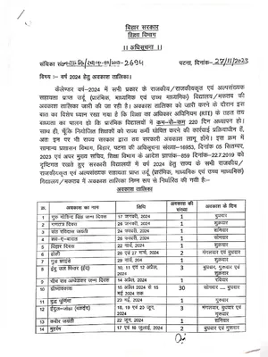 Bihar Government Calendar 2024 (Holidays List)