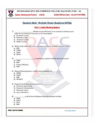 Indian Financial System and Services MCQ PDF