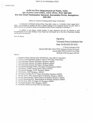 Karnataka State Government Holiday List 2024 PDF