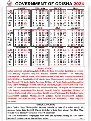 Odisha Govt Calendar 2024