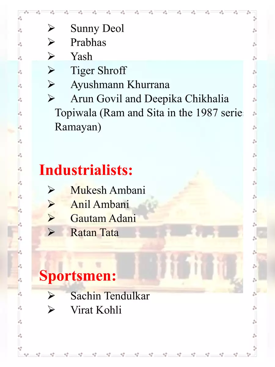 2nd Page of Ram Mandir Invitation List PDF