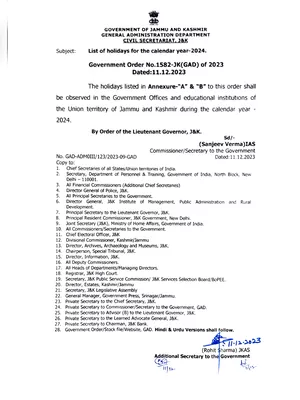 List of Holidays 2024 Jammu and Kashmir