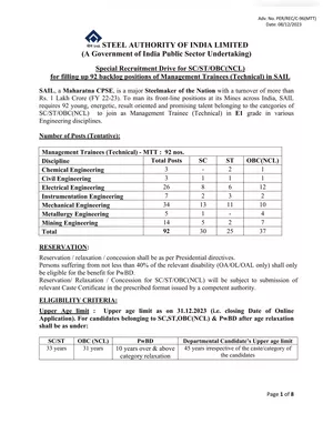 SAIL Recruitment 2023 Notification PDF