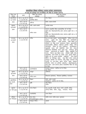 UP Board Time Table 2024 Class 12 PDF