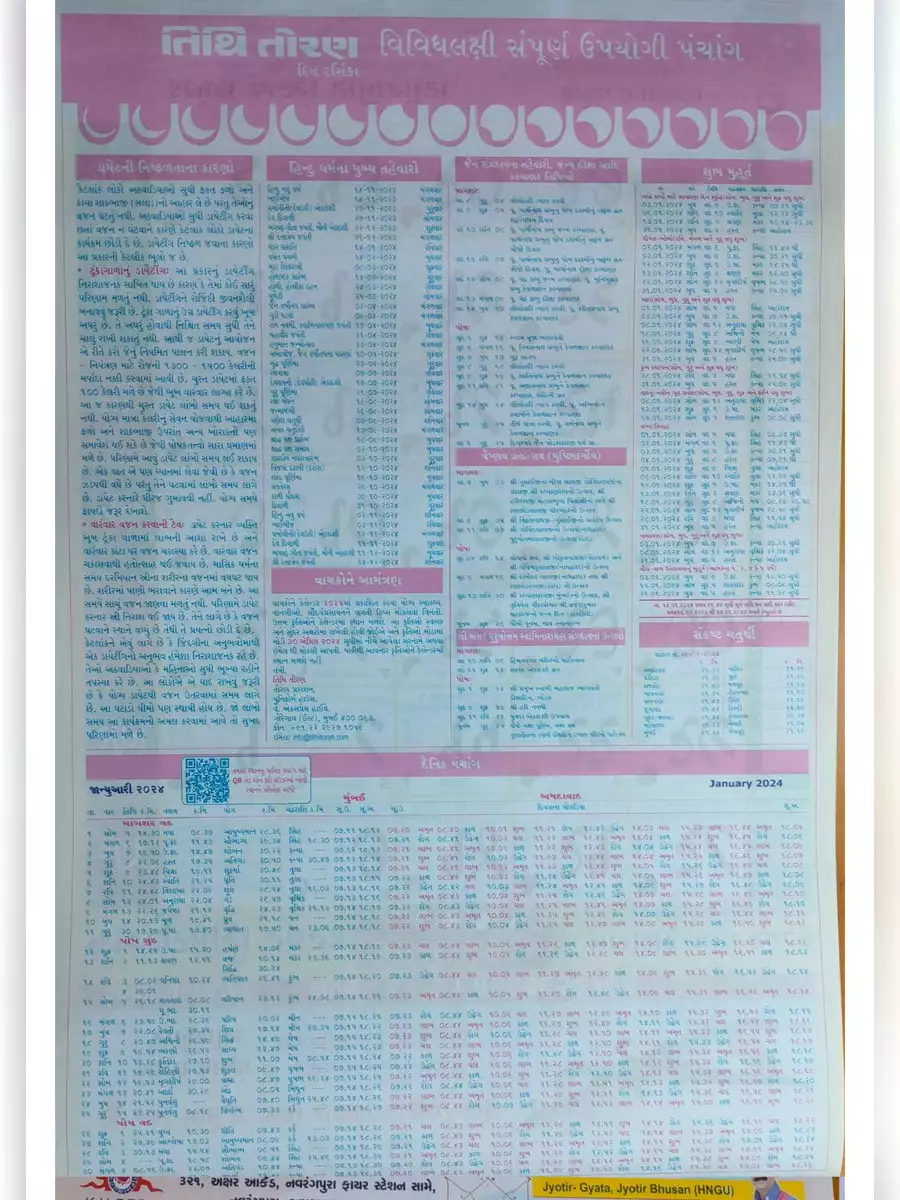 2nd Page of Tithi Toran Gujarati Calendar (ગુજરાતી કેલેન્ડર) 2024 PDF