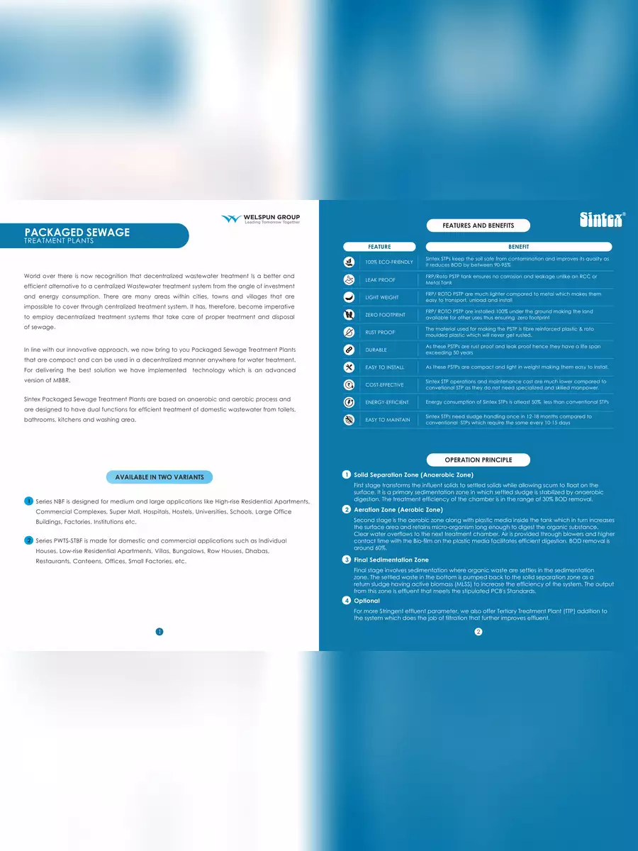 2nd Page of Sintex Package Sewage Treatment Plants Brochure PDF