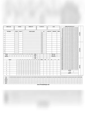Cricket Score Sheet PDF