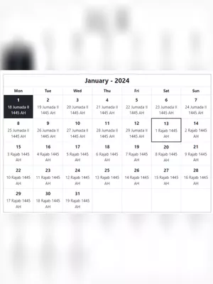 January 2024 Islamic Calendar PDF