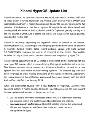 Xiaomi HyperOS Update List PDF