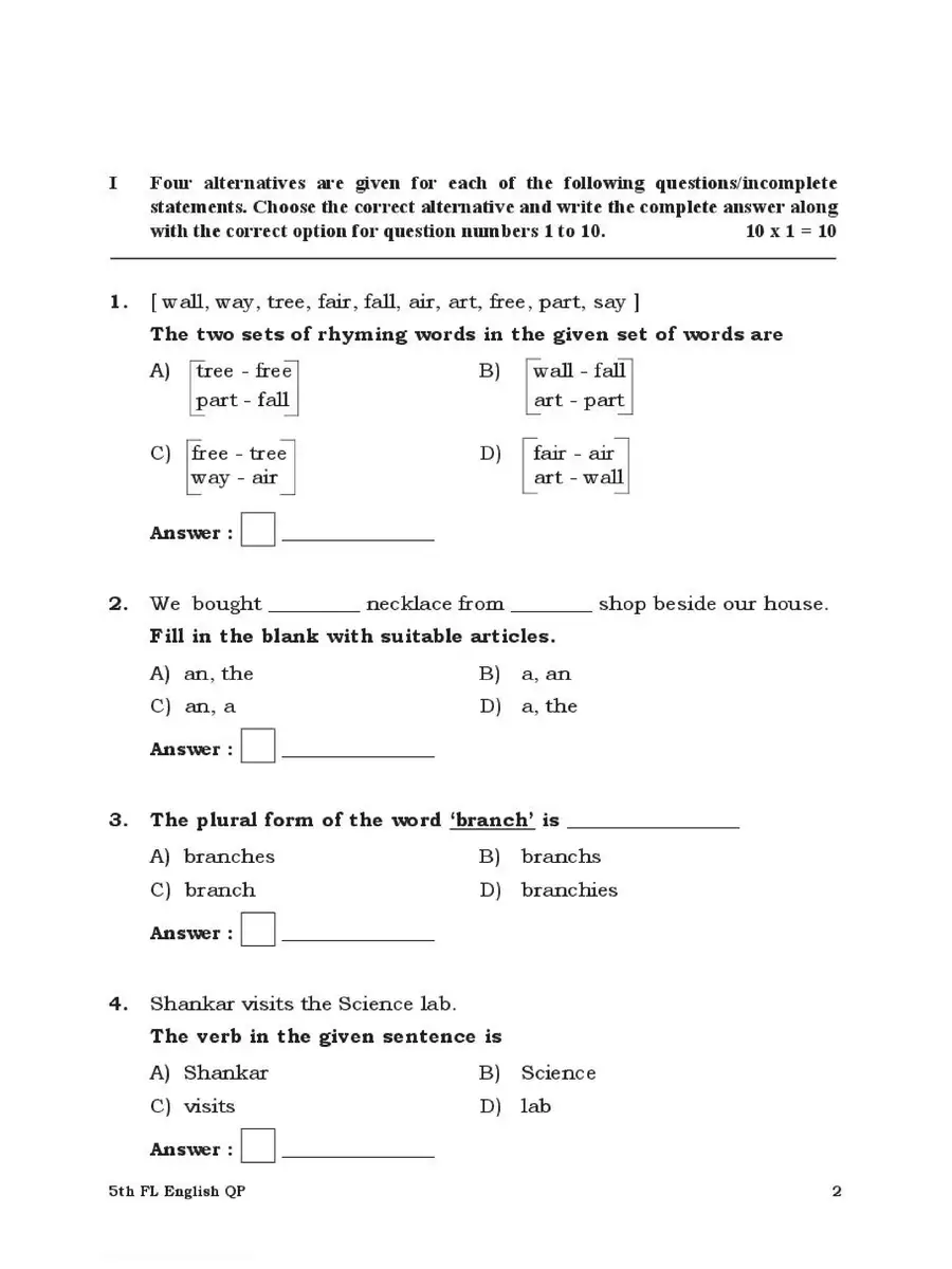 2nd Page of 5th Std Model Question Paper English PDF