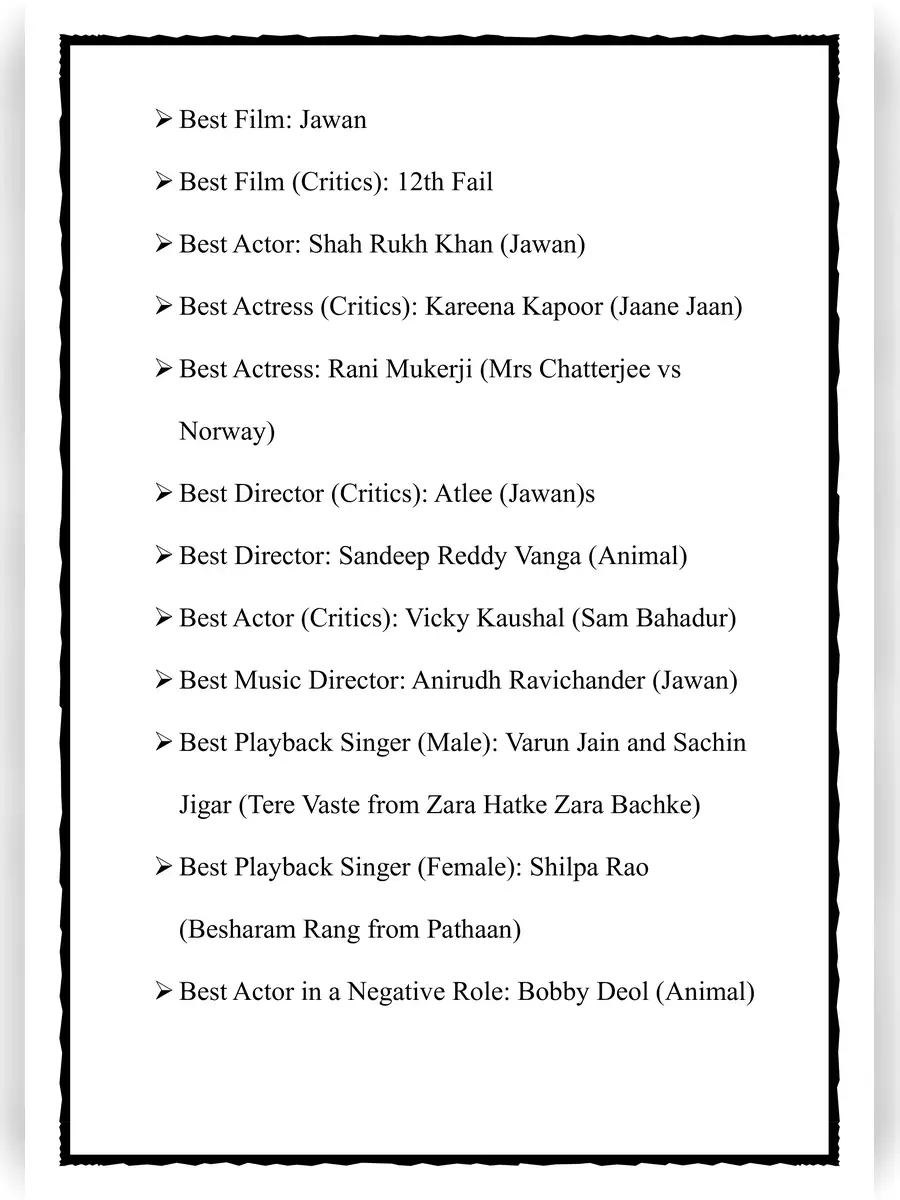 2nd Page of Dadasaheb Phalke Awards 2024 Full Winners List PDF