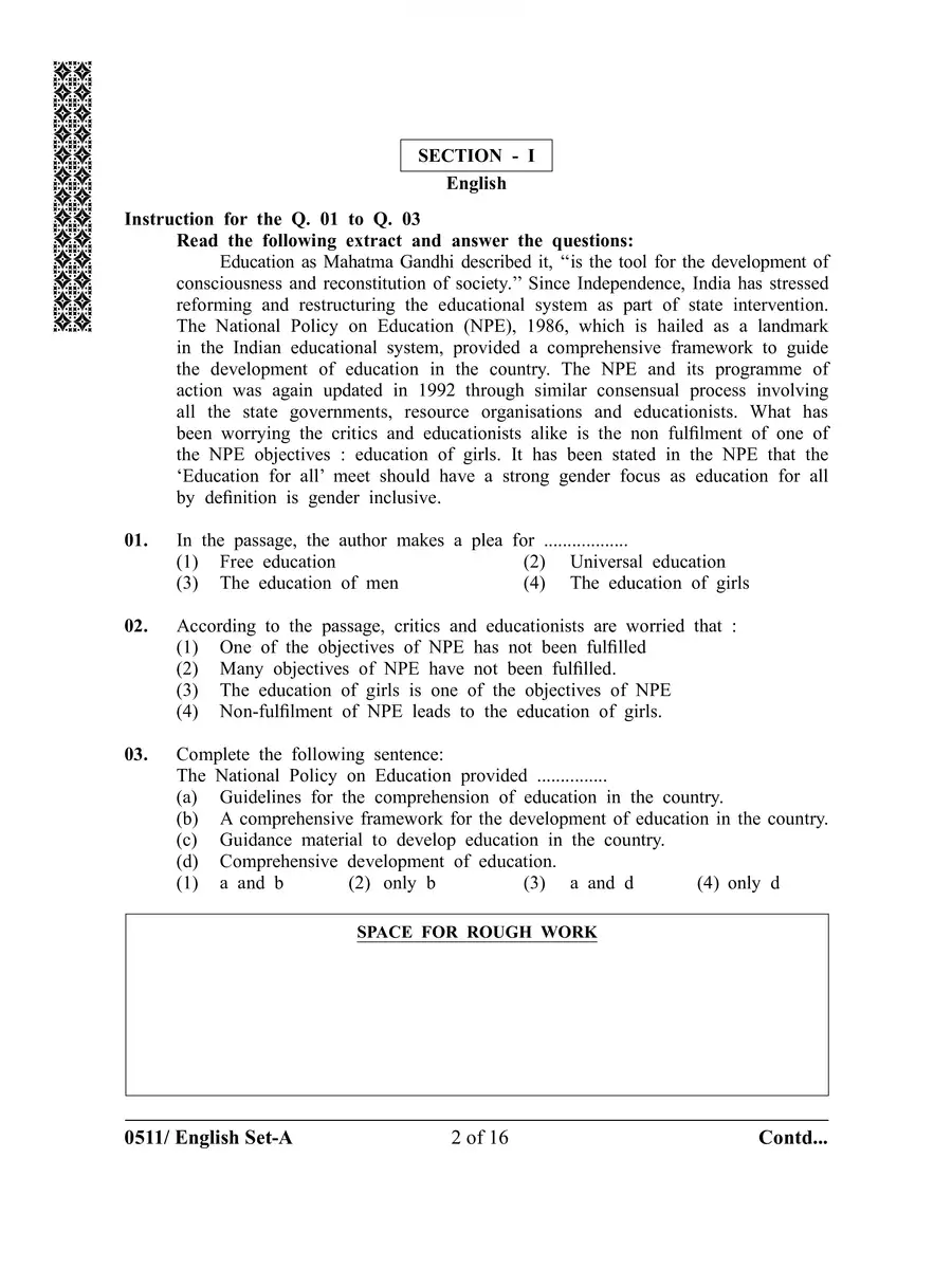 2nd Page of Scholarship Exam Paper for Class 8 PDF