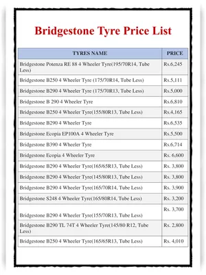 Bridgestone Tyre Price List 2024 PDF