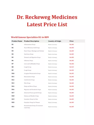 Dr. Reckeweg Medicines List 2024 with Prices PDF