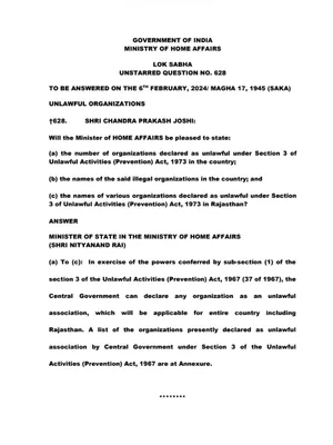 List of Unlawful Associations in India PDF