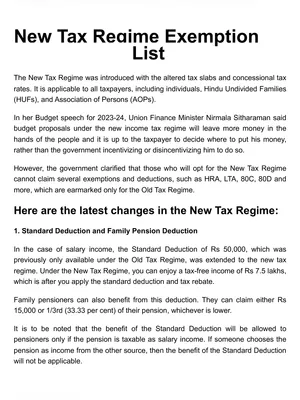 New Tax Regime Exemption List PDF