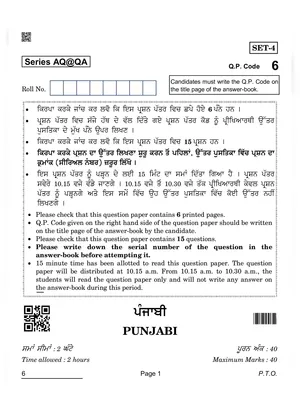 Punjabi Previous Year Question Paper Class 10
