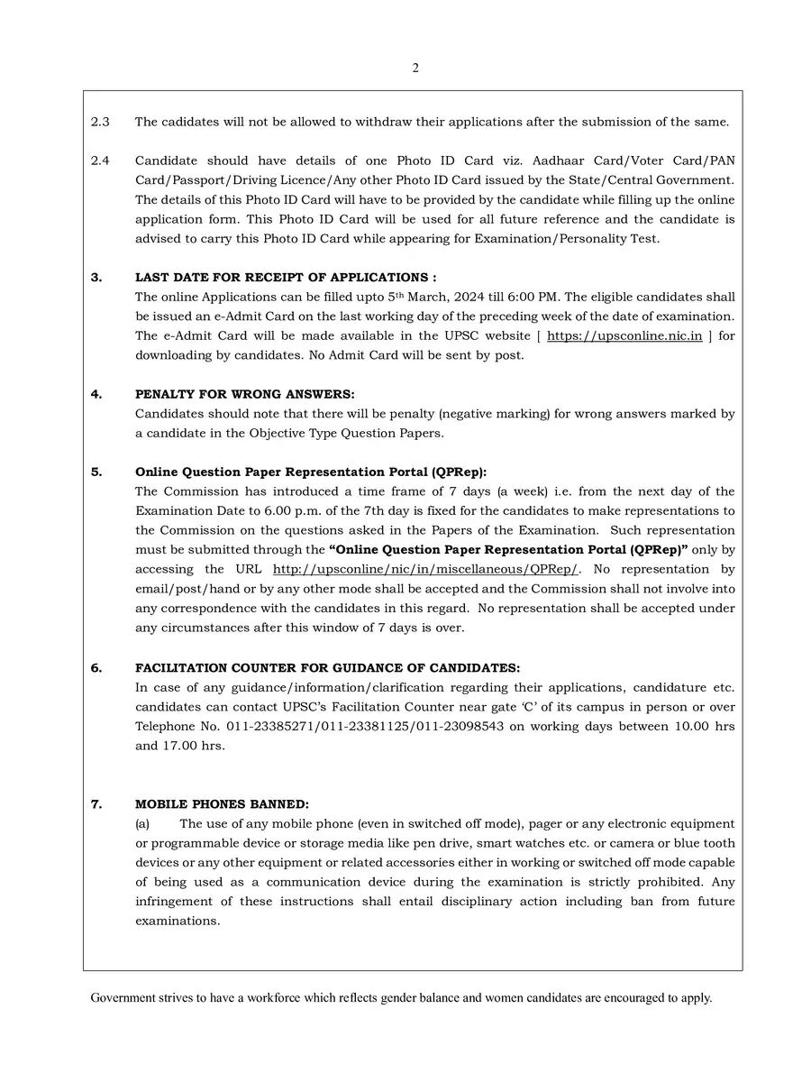 2nd Page of UPSC Notification 2024 PDF