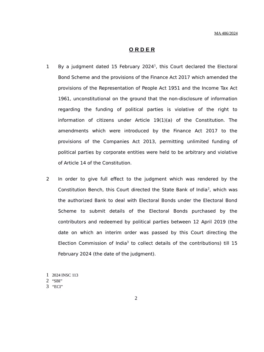 2nd Page of Electoral Bonds Judgement PDF