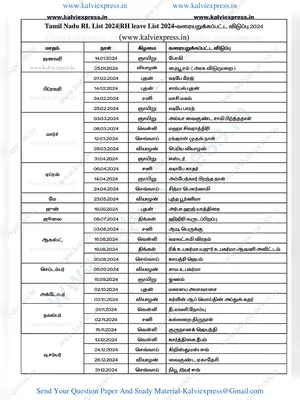RH List 2024 Tamil Nadu Government