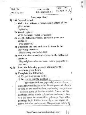 Sample Question Papers For Class 9 Maharashtra Board PDF