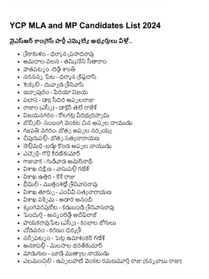 YCP MLA and MP Candidates List 2024 Telugu