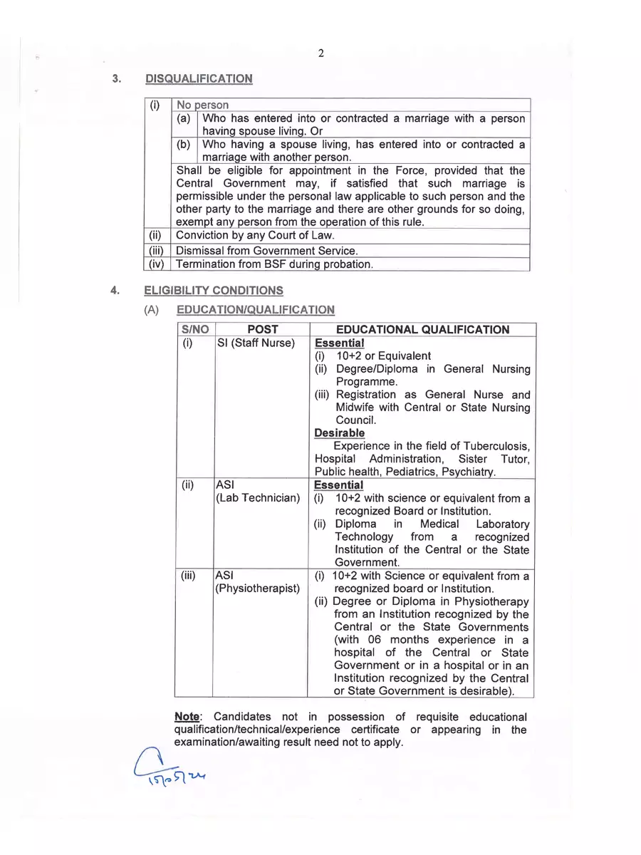 2nd Page of BSF Recruitment 2024 Notification PDF