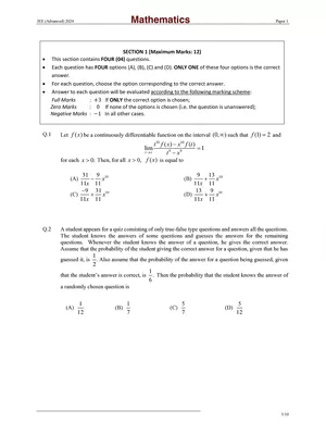 JEE Advanced 2024 Question Paper 1 PDF
