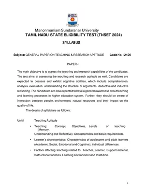 TNSET Syllabus and Exam Pattern 2024 PDF