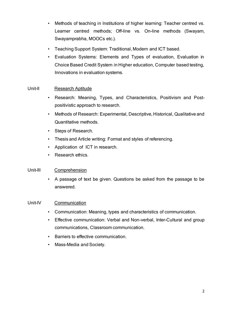 2nd Page of TNSET Syllabus and Exam Pattern 2024 PDF