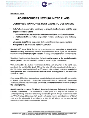 Jio Recharge Plans List 2024 PDF