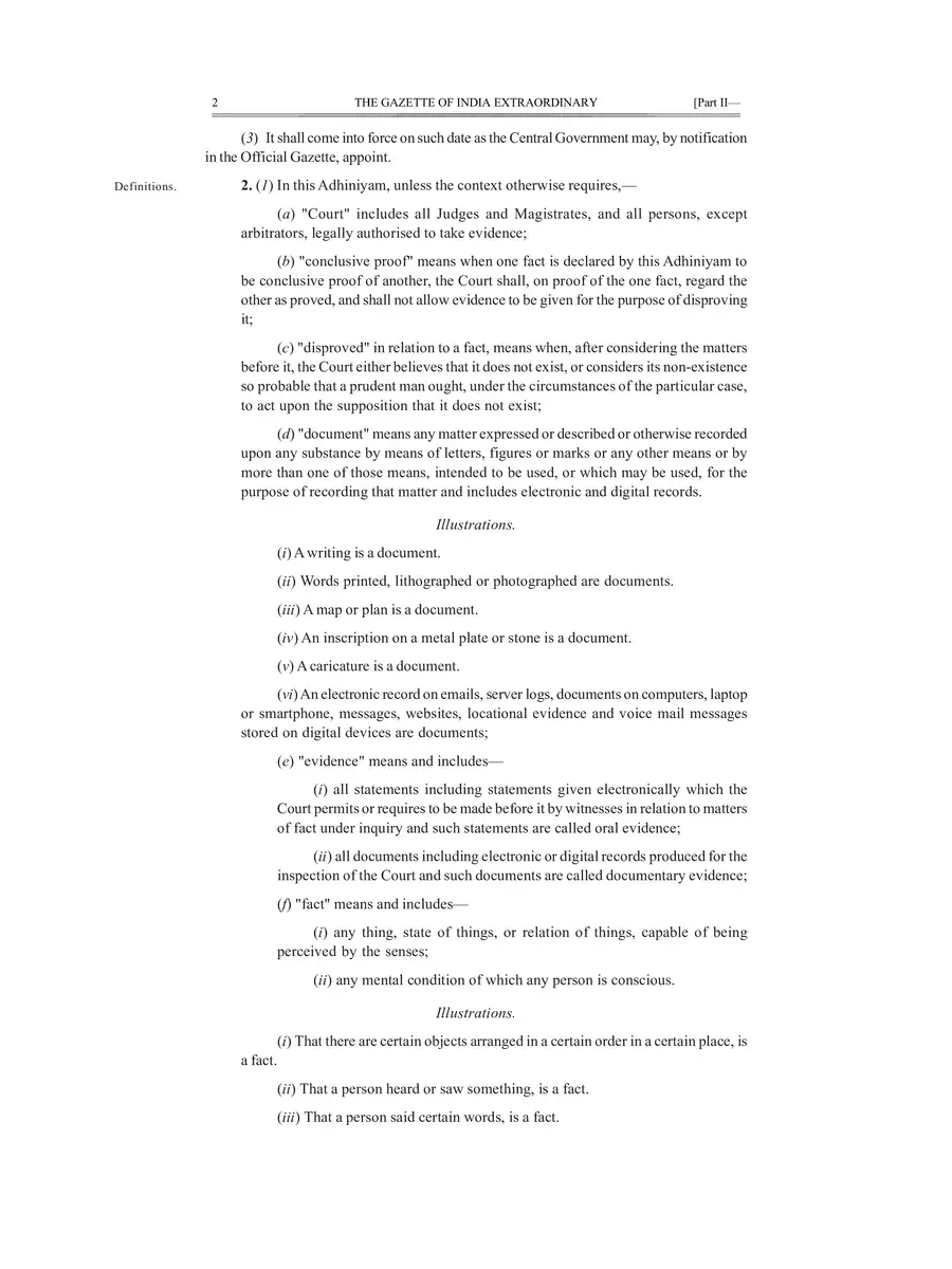 2nd Page of भारतीय साक्ष्य अधिनियम 2023 PDF