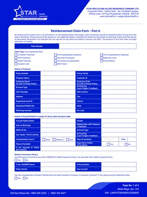 Star Health Reimbursement Form English