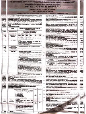 IB ACIO Recruitment 2025 Notification OUT For 3717 Posts English
