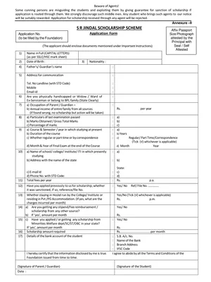 S R Jindal Scholarship Scheme Application Form 2025 English