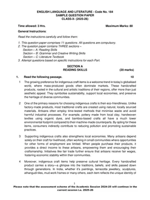 CBSE Sample Paper 2025-26 Class 10 English