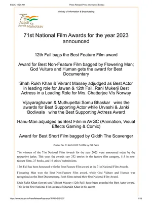 70th National Film Awards Winners List English