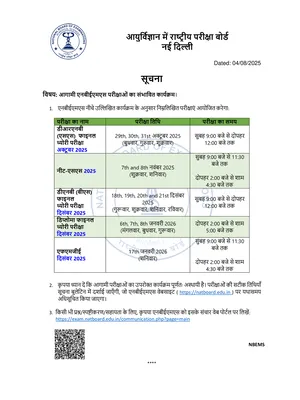 NBEMS Exam Calendar 2025 English