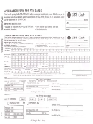 SBI ATM Card Application Form 2025 