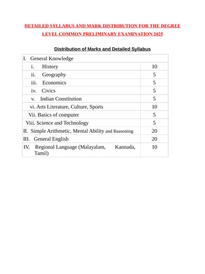 Degree Level Preliminary Exam Syllabus 2025 